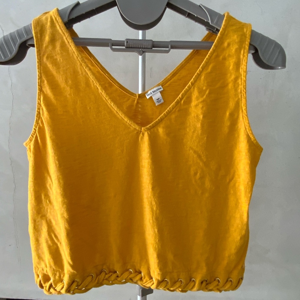 True Religion Lace Up V-Neck Crop Tank SZ S